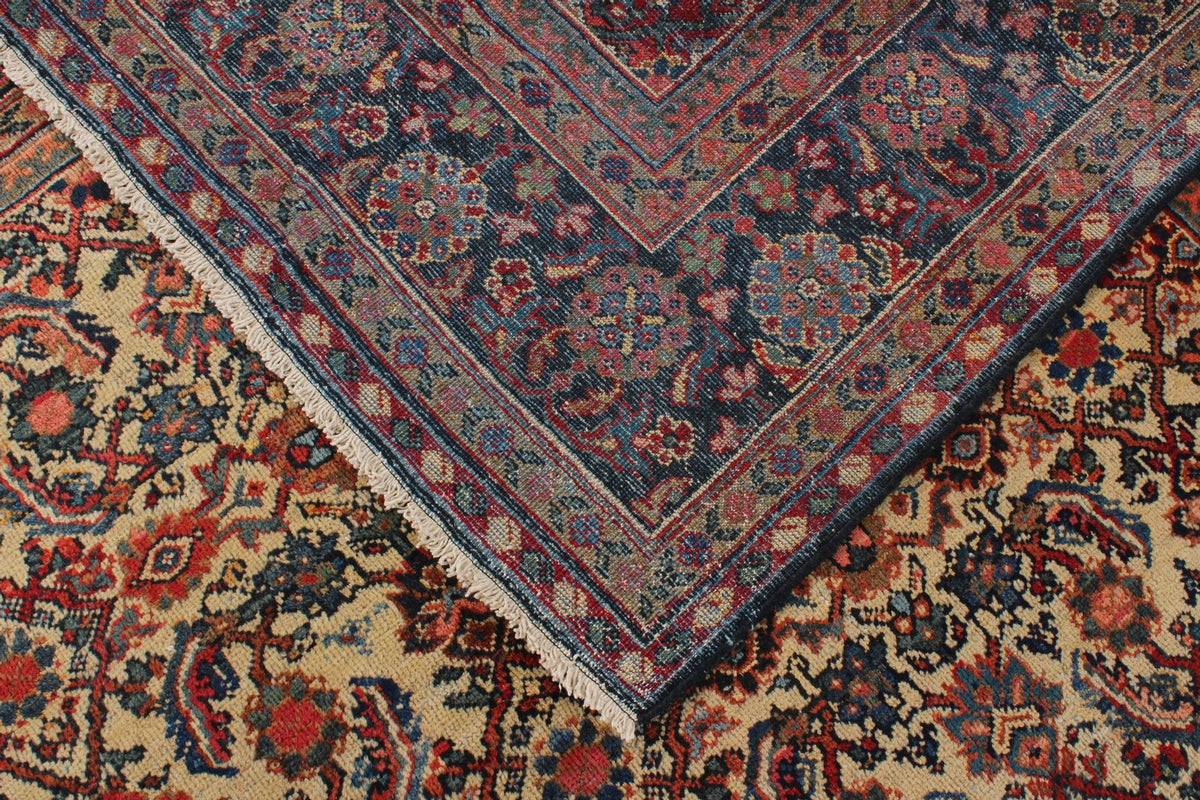 8x11 Ivory and Navy Turkish Oushak Rug