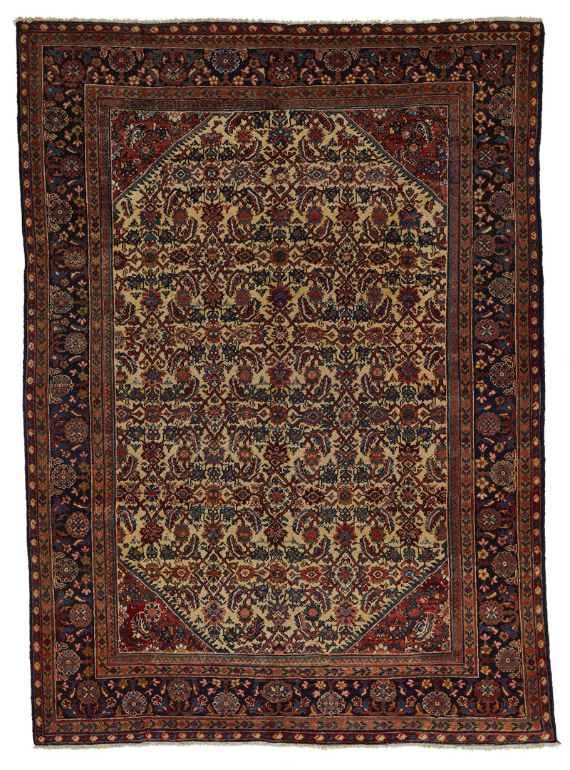 8x11 Ivory and Navy Turkish Oushak Rug