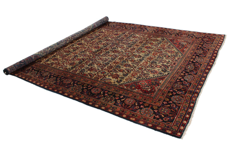 8x11 Ivory and Navy Turkish Oushak Rug