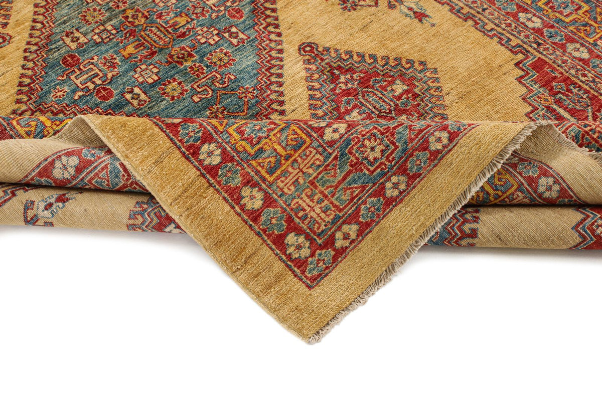 6x9 Gold and Blue Kazak Tribal Rug