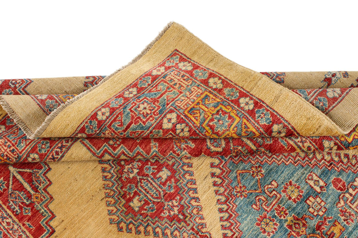 6x9 Gold and Blue Kazak Tribal Rug