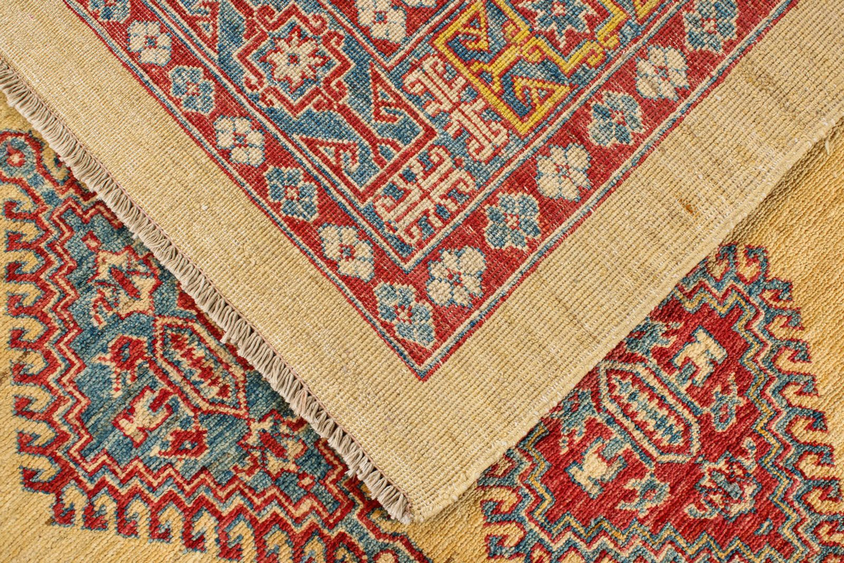 6x9 Gold and Blue Kazak Tribal Rug