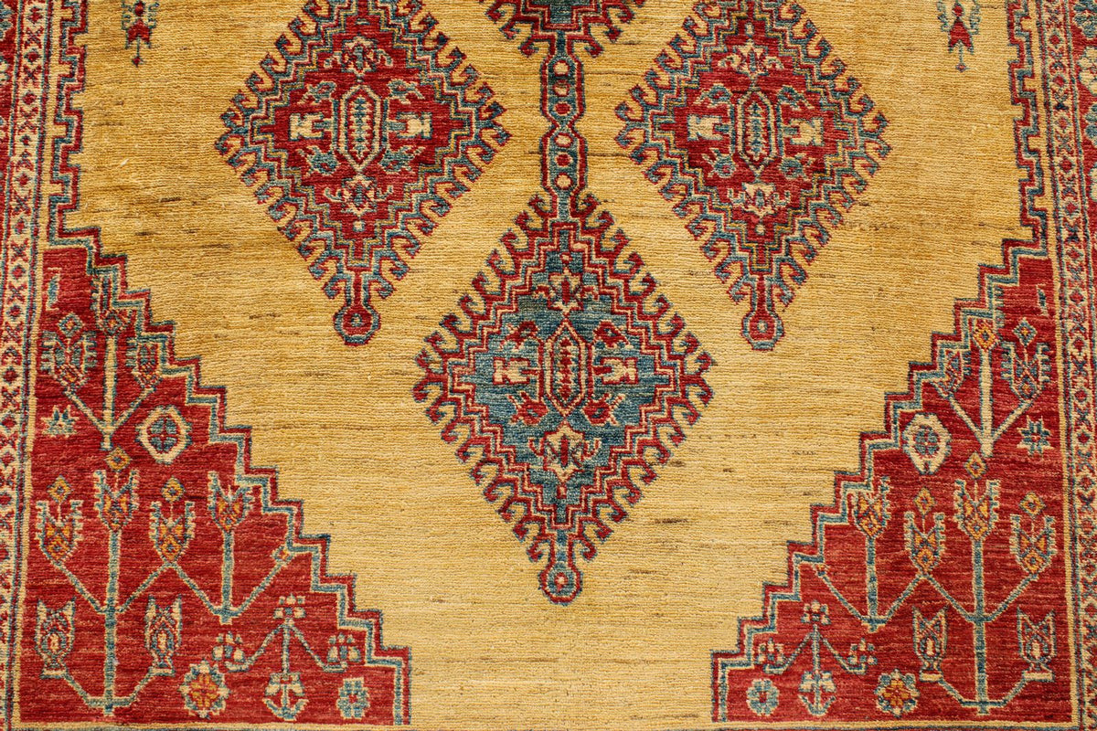 6x9 Gold and Blue Kazak Tribal Rug