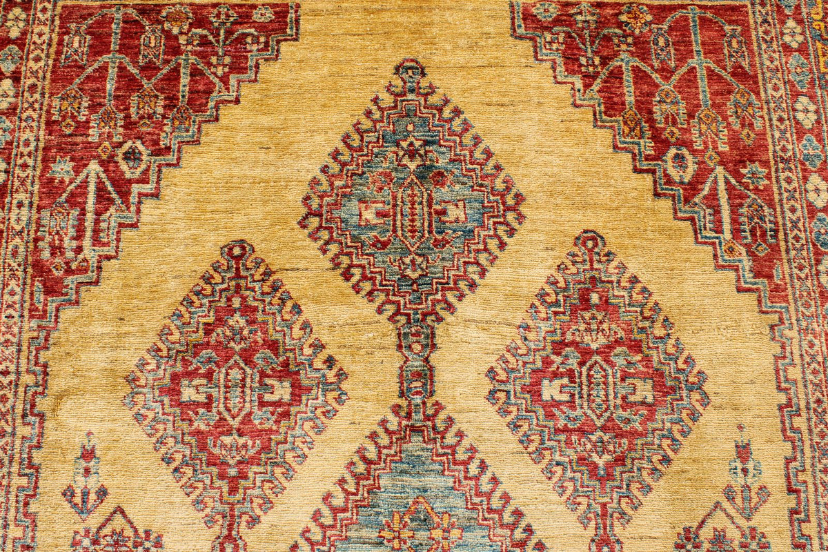 6x9 Gold and Blue Kazak Tribal Rug