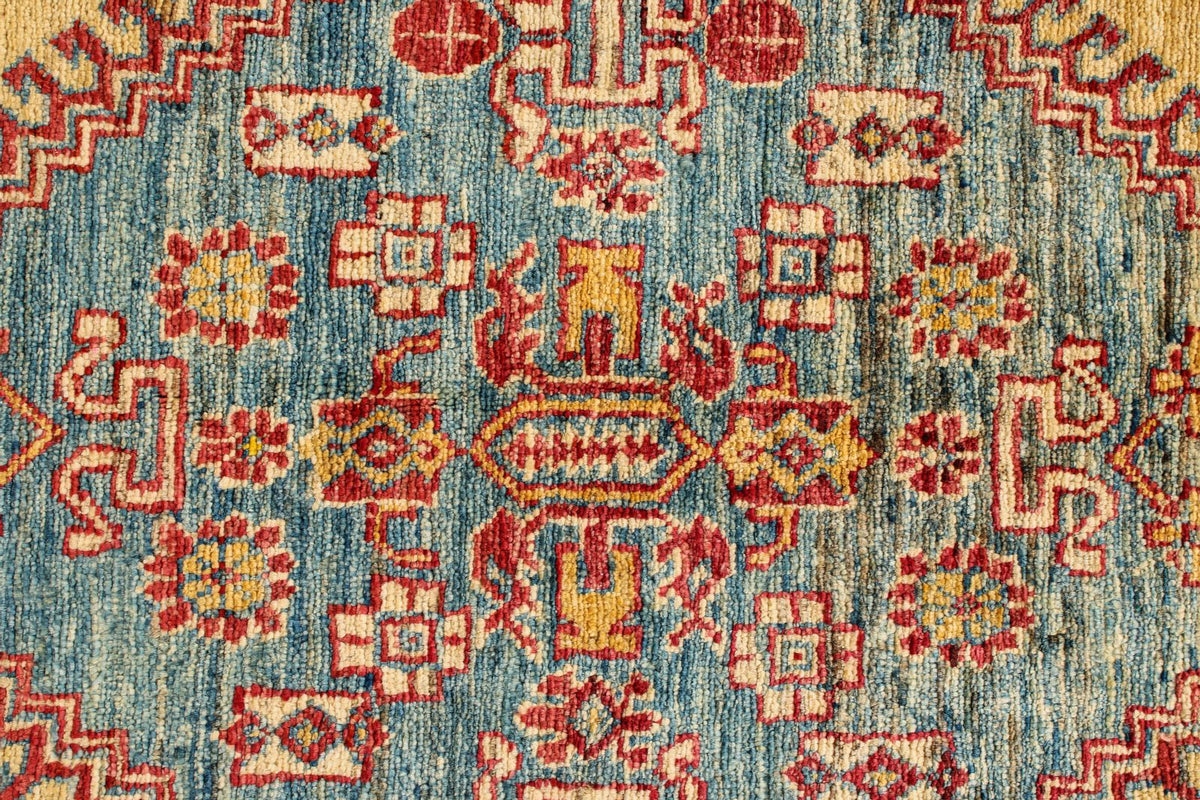 6x9 Gold and Blue Kazak Tribal Rug