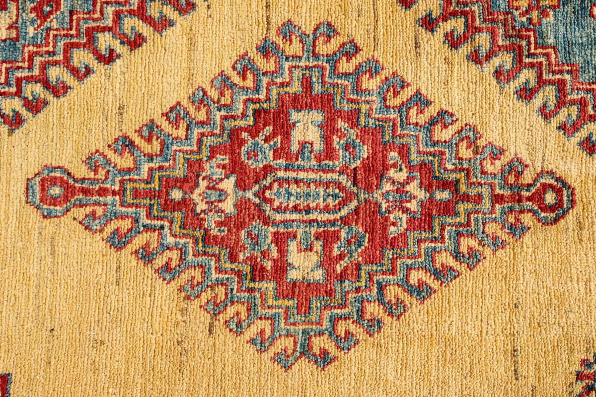 6x9 Gold and Blue Kazak Tribal Rug