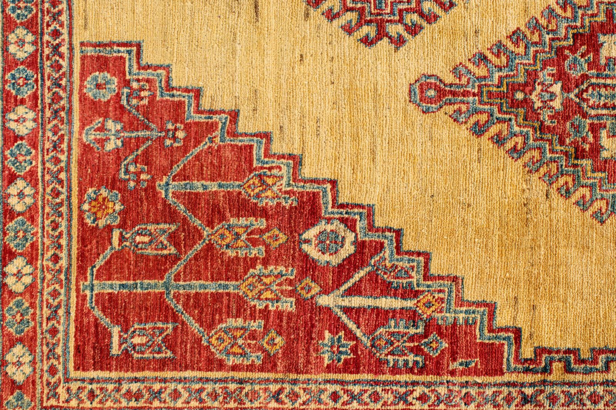 6x9 Gold and Blue Kazak Tribal Rug