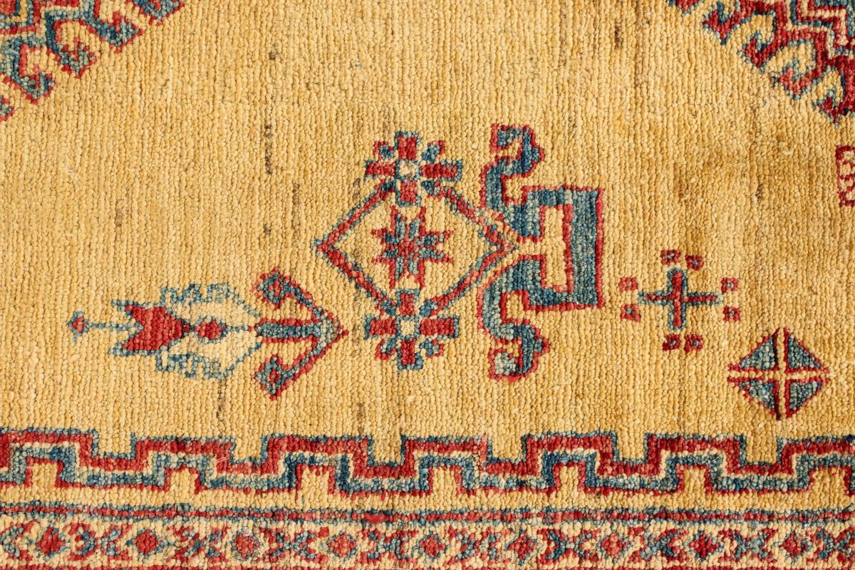 6x9 Gold and Blue Kazak Tribal Rug