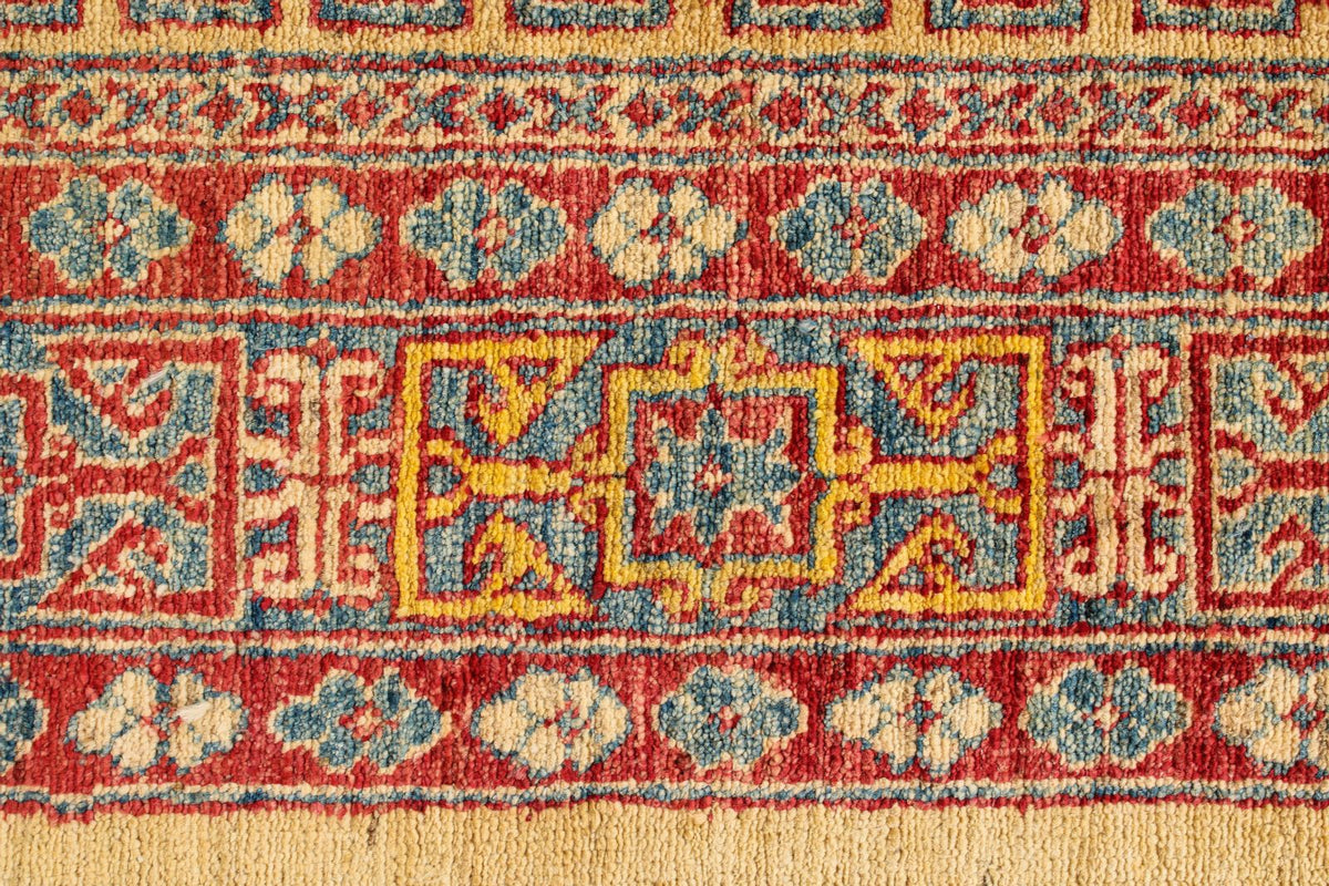 6x9 Gold and Blue Kazak Tribal Rug