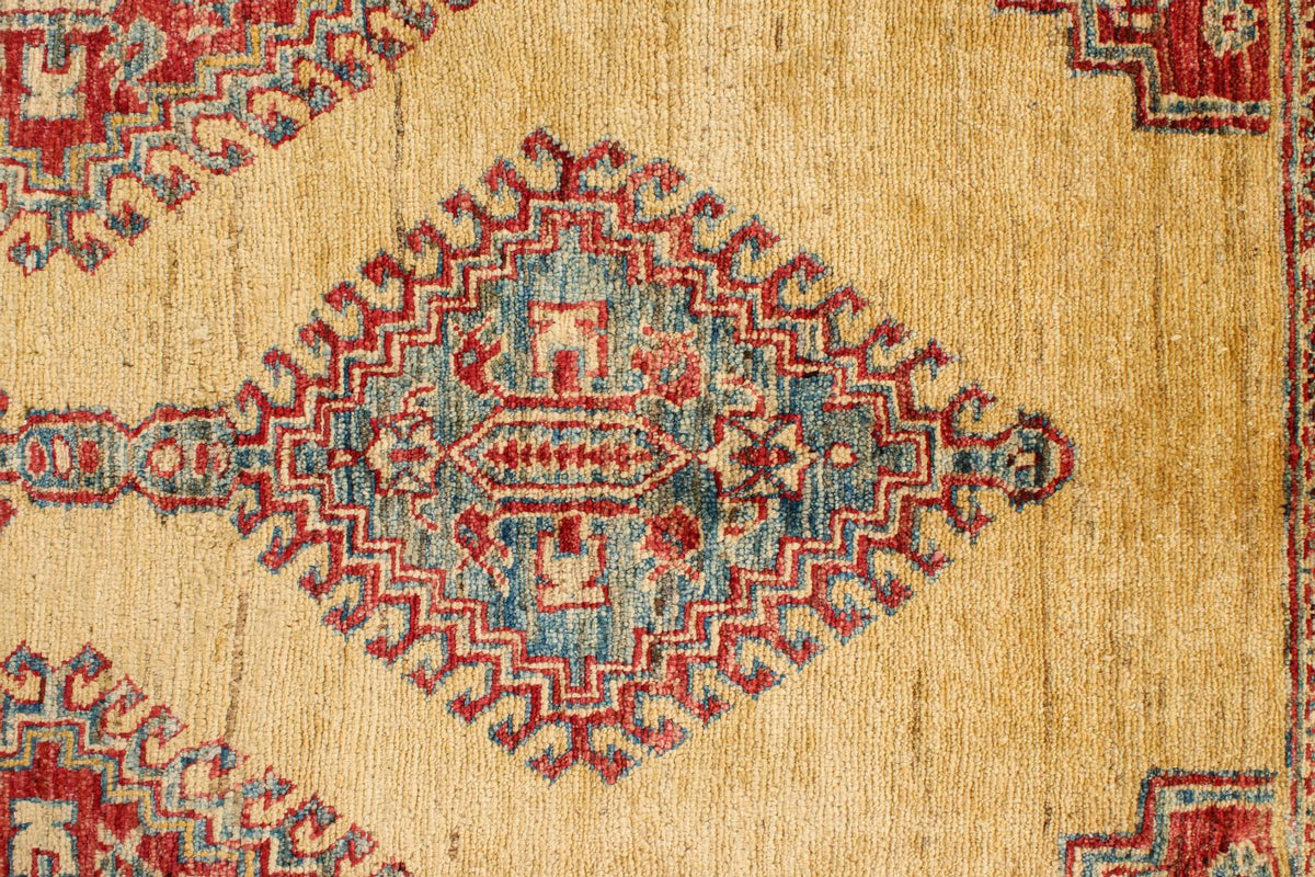 6x9 Gold and Blue Kazak Tribal Rug