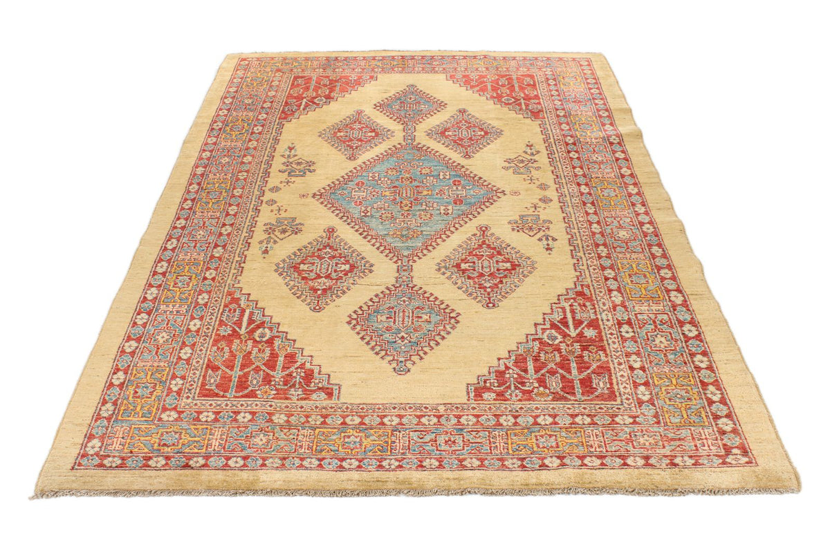 6x9 Gold and Blue Kazak Tribal Rug