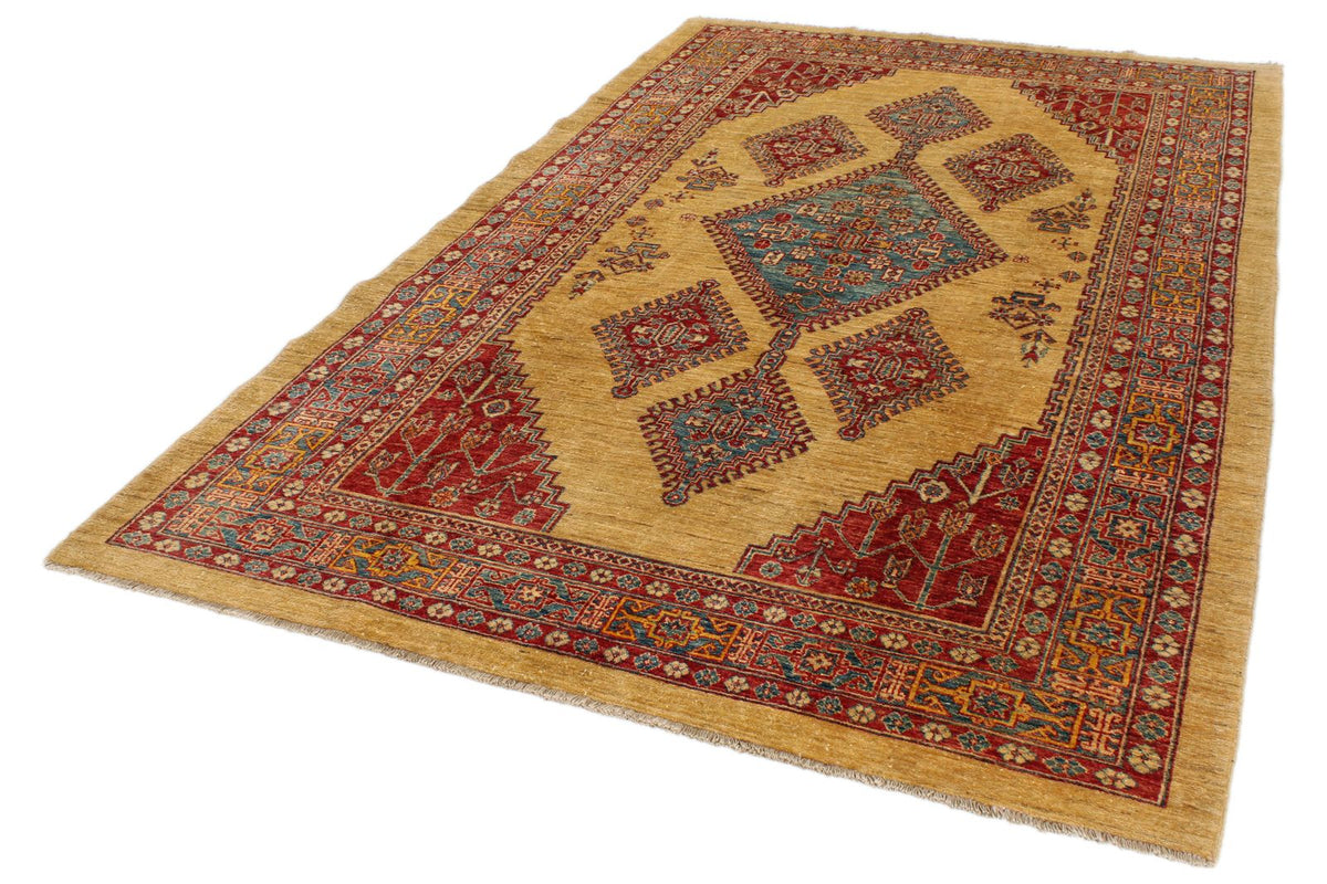 6x9 Gold and Blue Kazak Tribal Rug