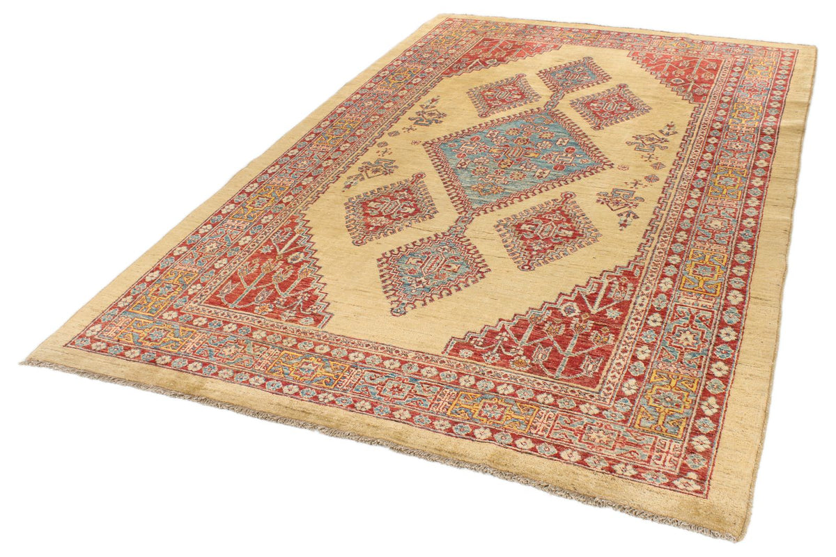 6x9 Gold and Blue Kazak Tribal Rug