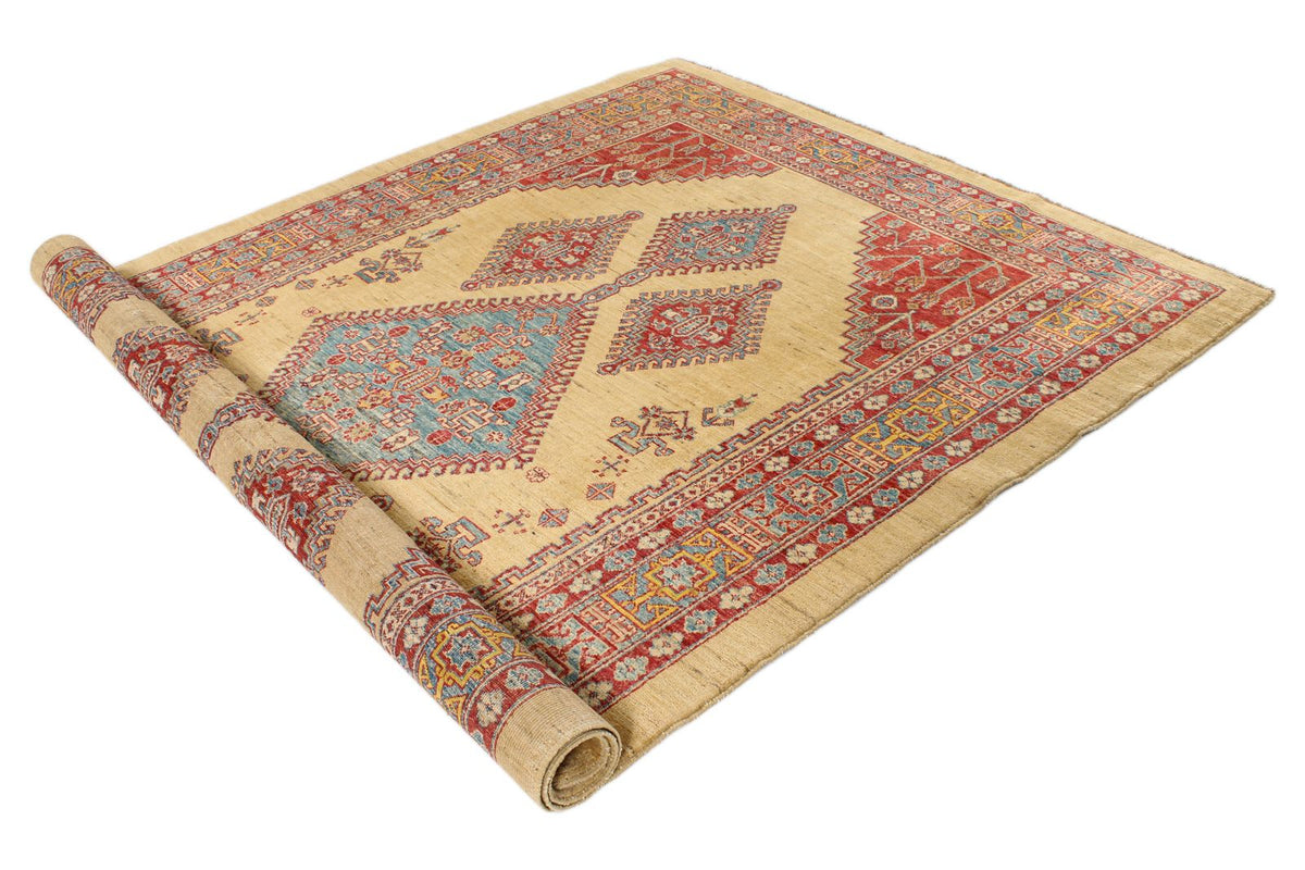 6x9 Gold and Blue Kazak Tribal Rug