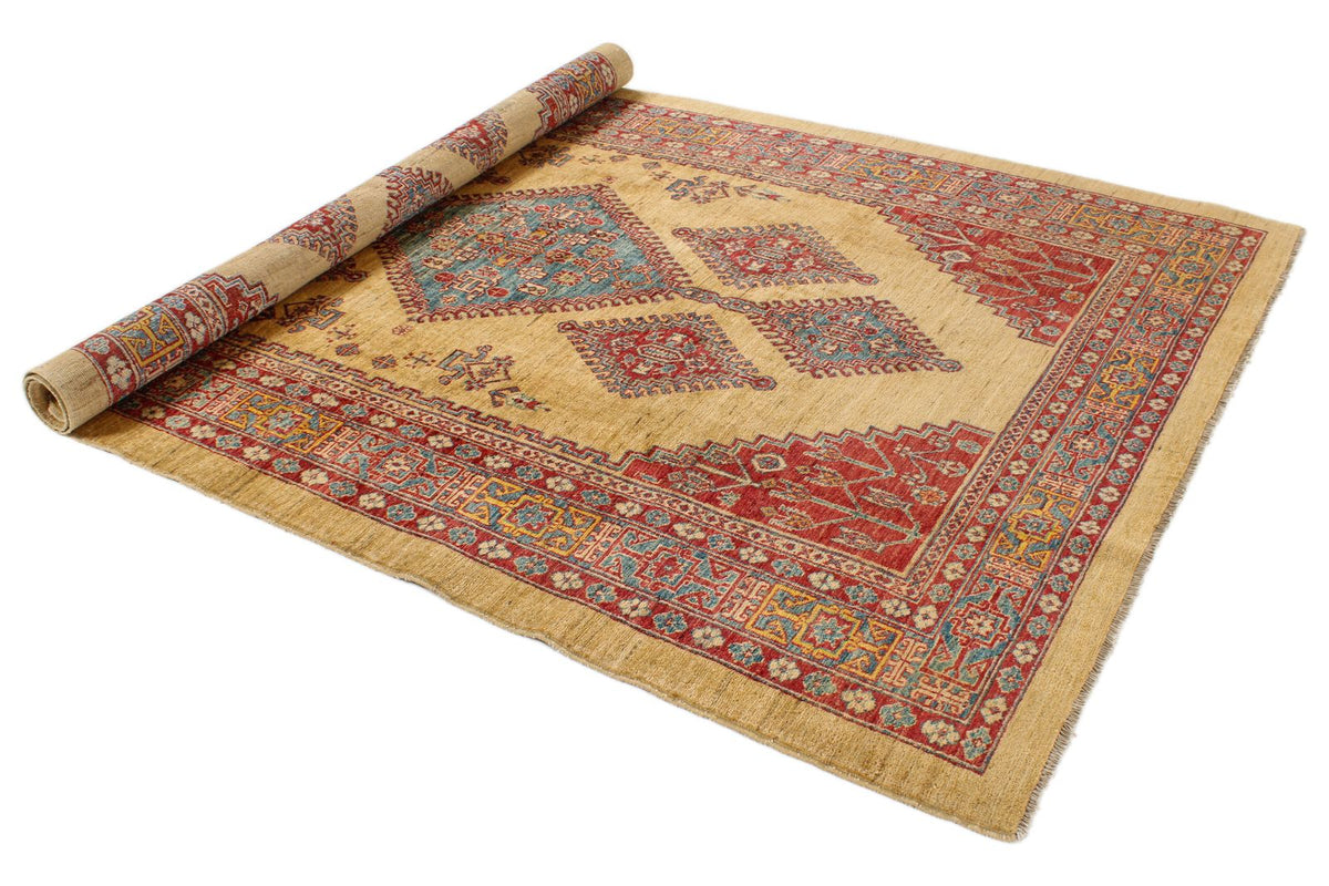 6x9 Gold and Blue Kazak Tribal Rug