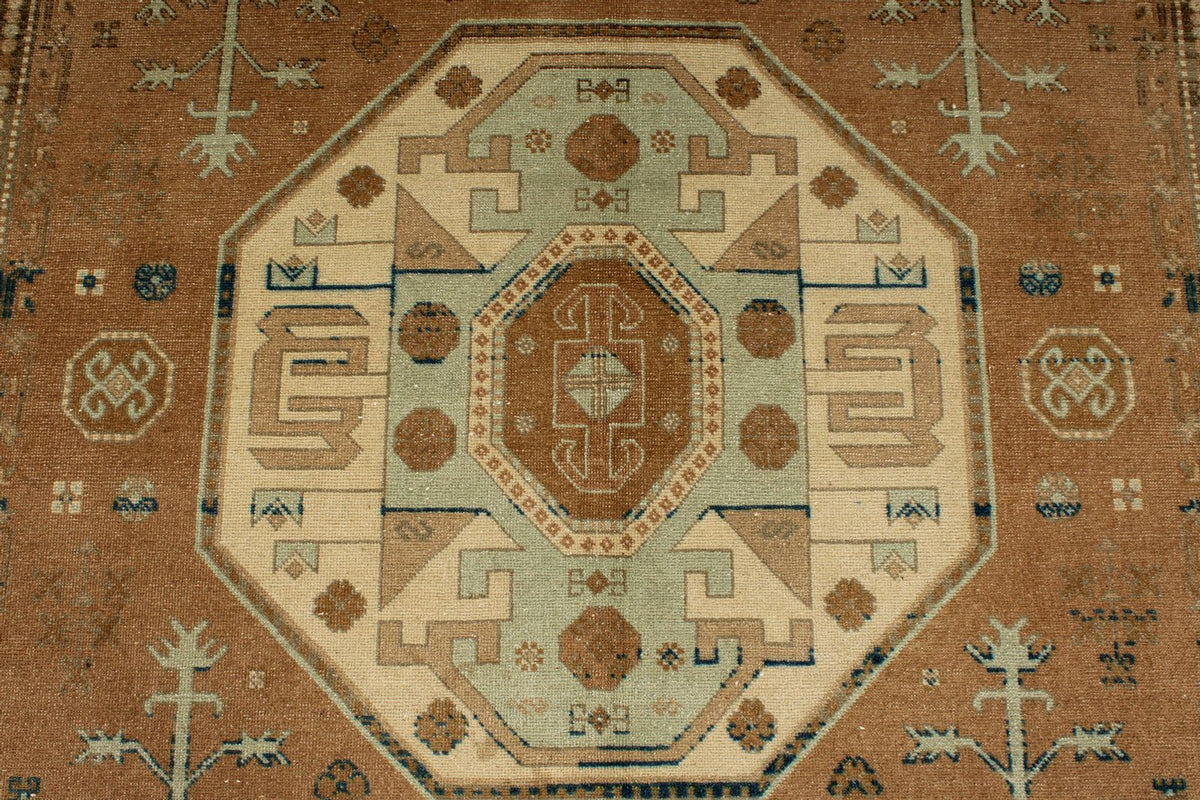 6x8 Brown and Blue Turkish Tribal Rug