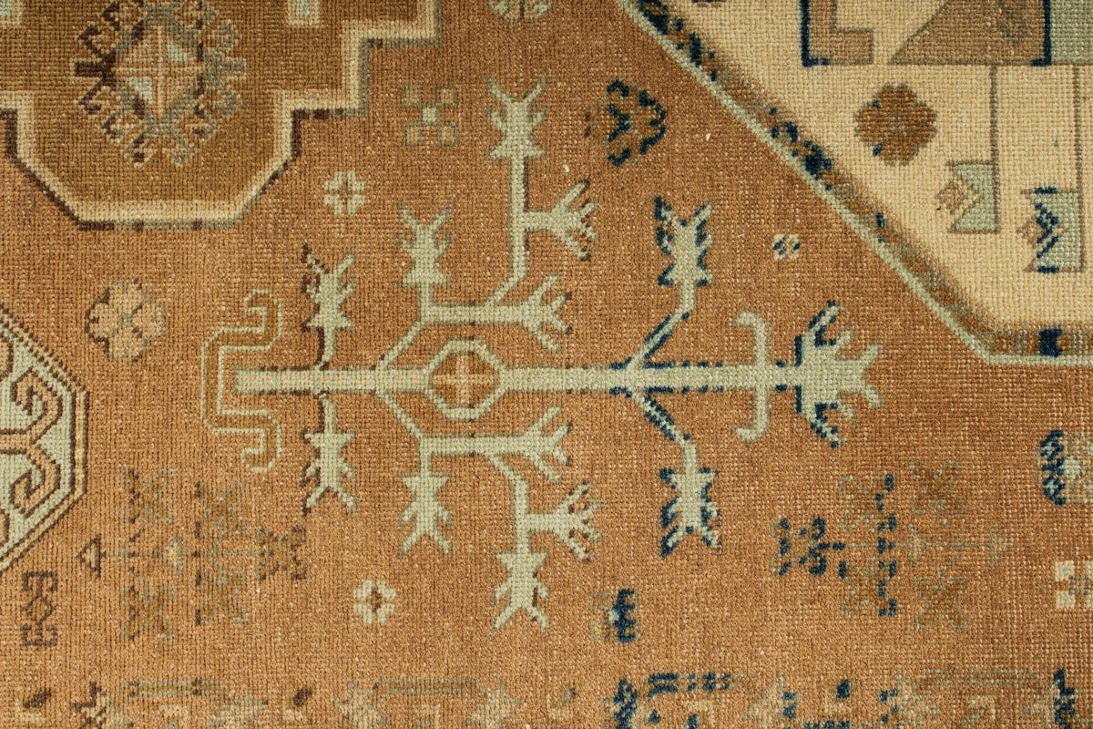 6x8 Brown and Blue Turkish Tribal Rug