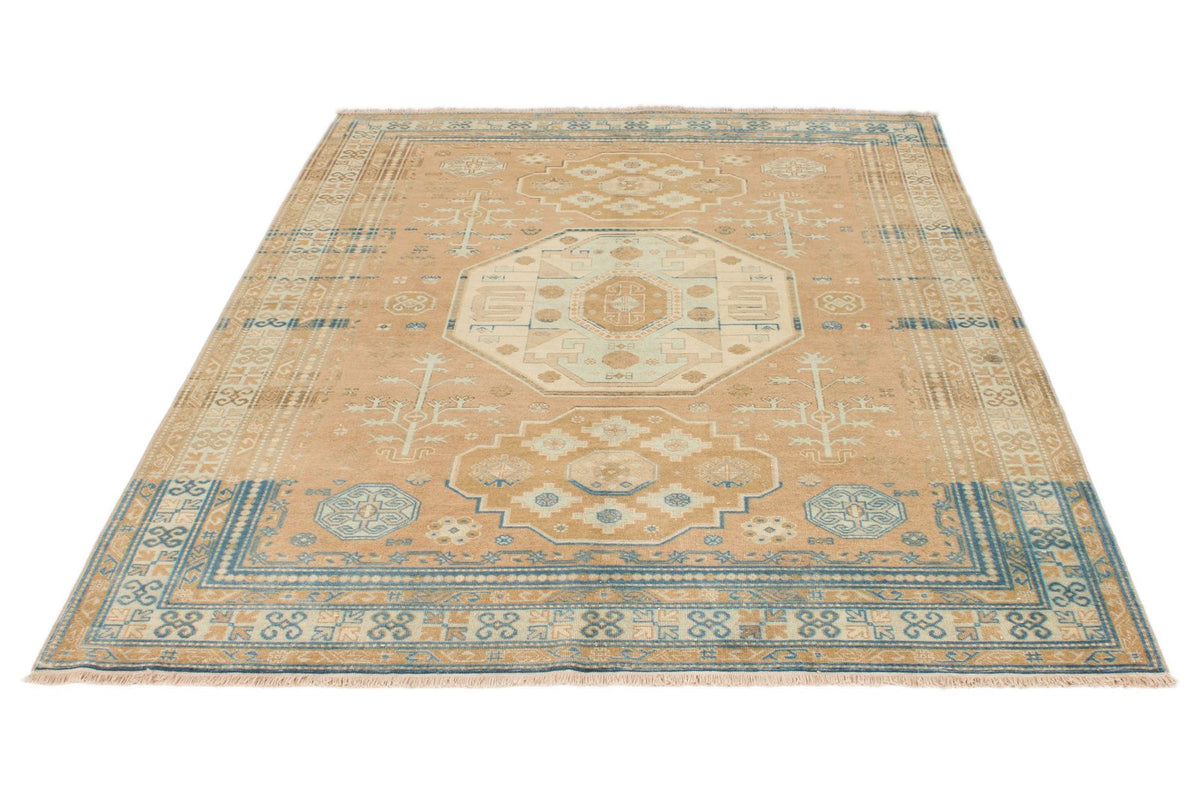 6x8 Brown and Blue Turkish Tribal Rug