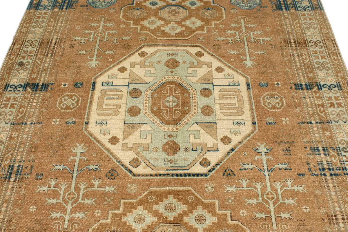 6x8 Brown and Blue Turkish Tribal Rug