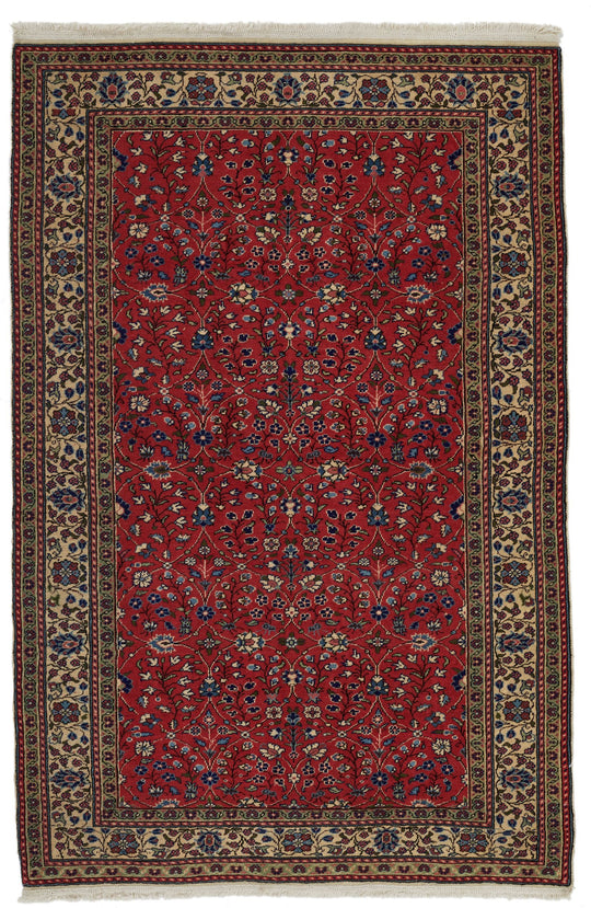 5x7 Red and Ivory Turkish Traditional Rug