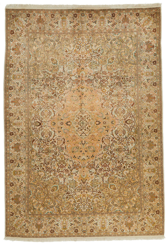 6x9 Ivory and Ivory Turkish Traditional Rug