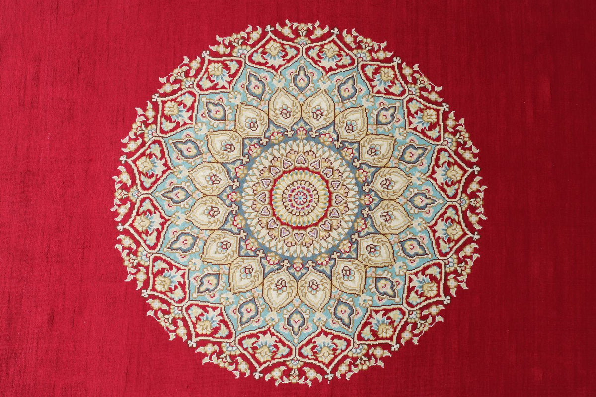 3x21 Red and Light Blue Turkish Silk Runner