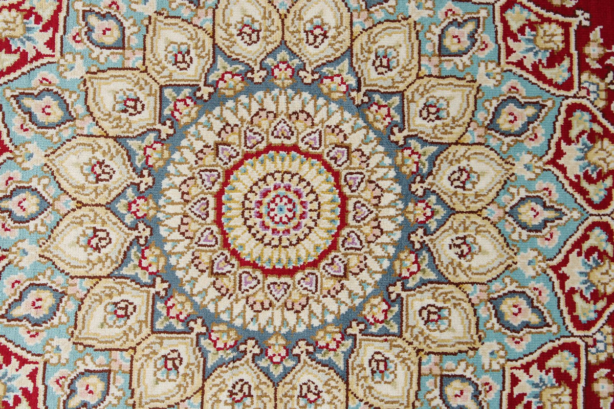3x21 Red and Light Blue Turkish Silk Runner