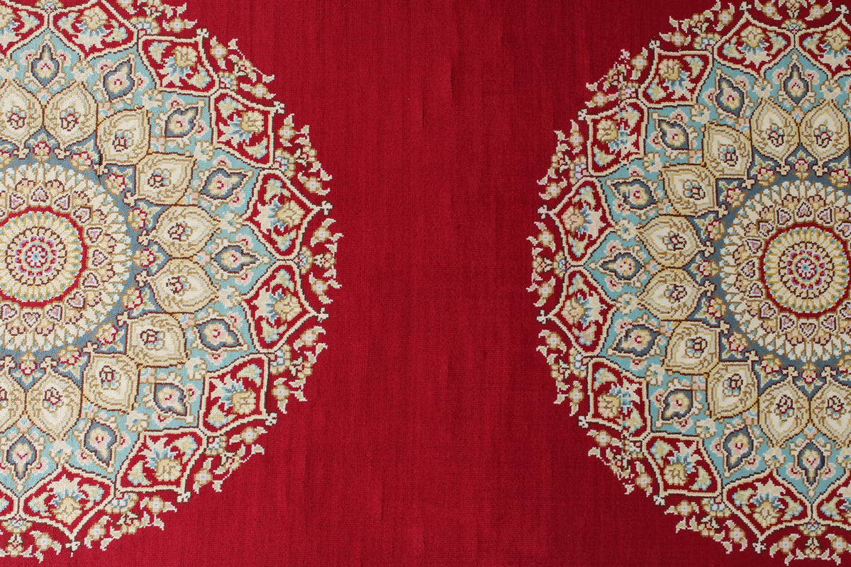 3x21 Red and Light Blue Turkish Silk Runner