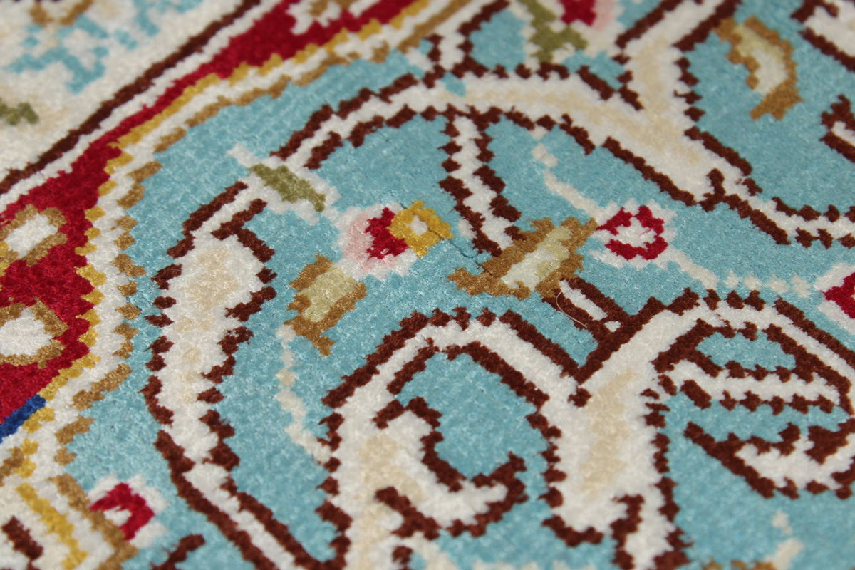 3x21 Red and Light Blue Turkish Silk Runner