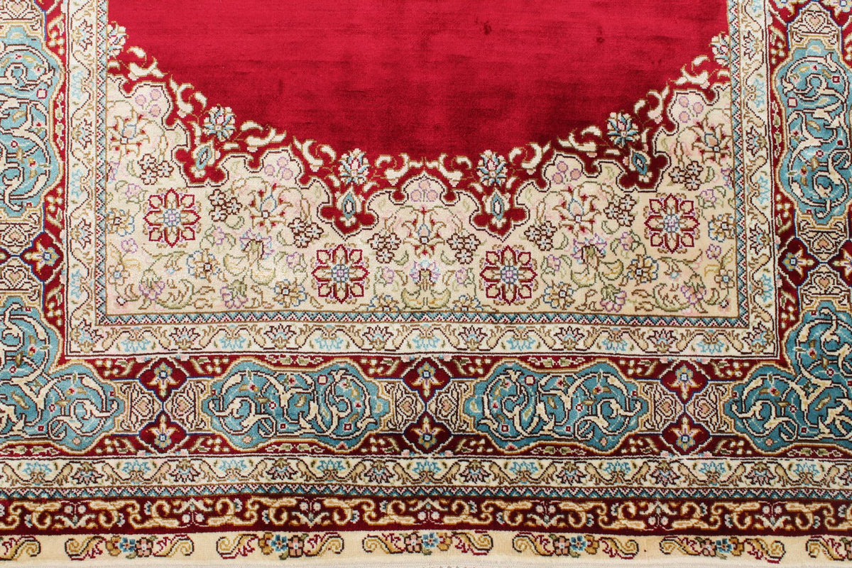 3x21 Red and Light Blue Turkish Silk Runner