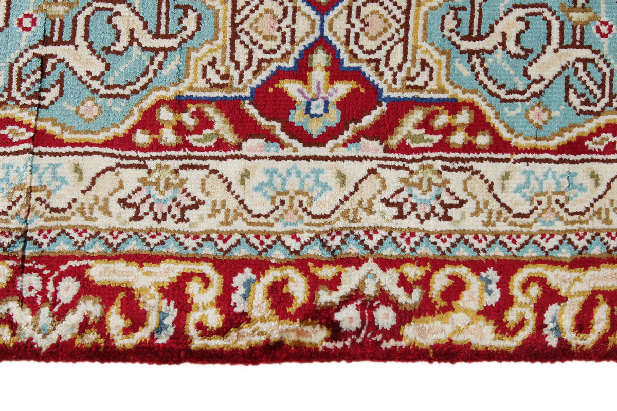 3x21 Red and Light Blue Turkish Silk Runner