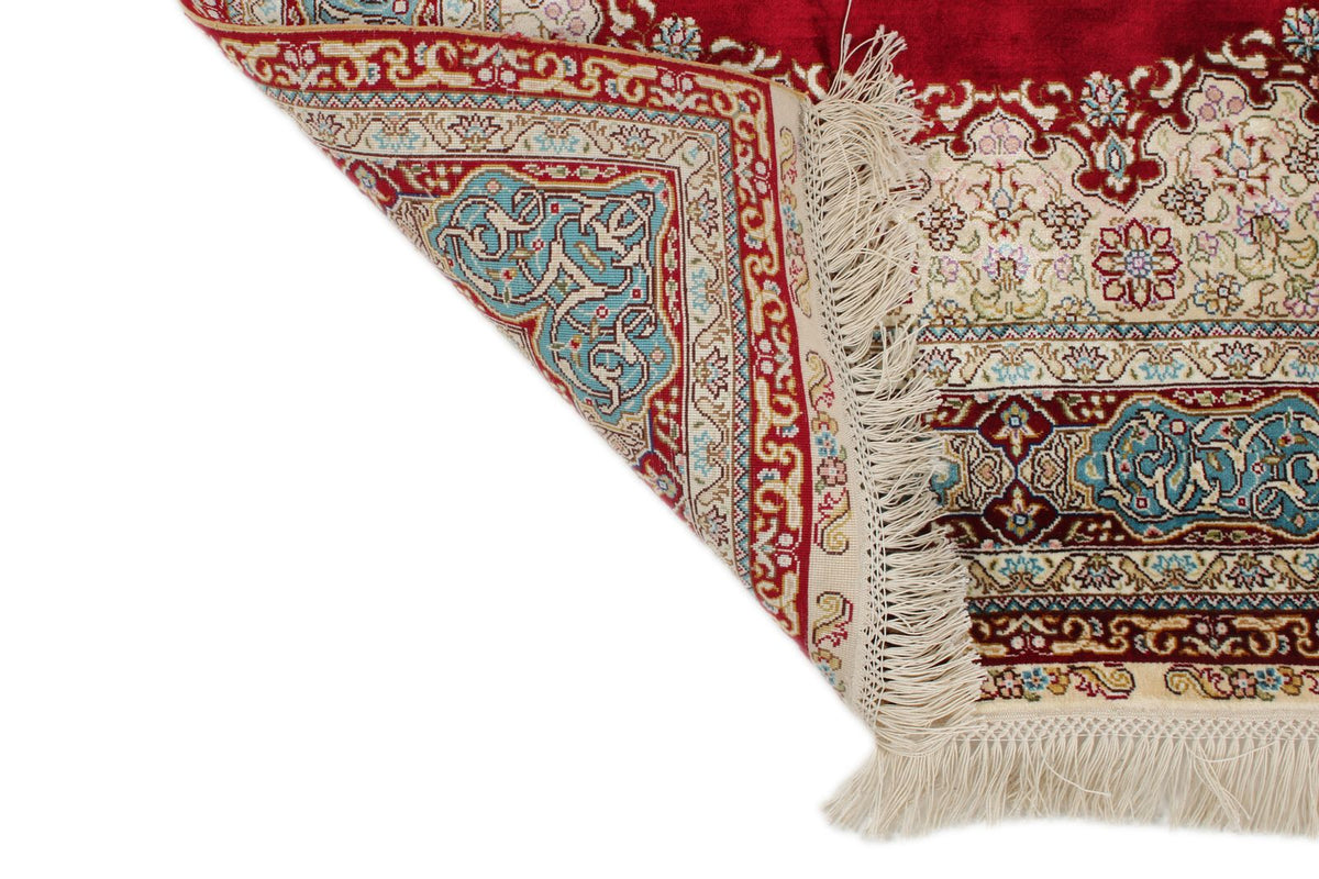 3x21 Red and Light Blue Turkish Silk Runner