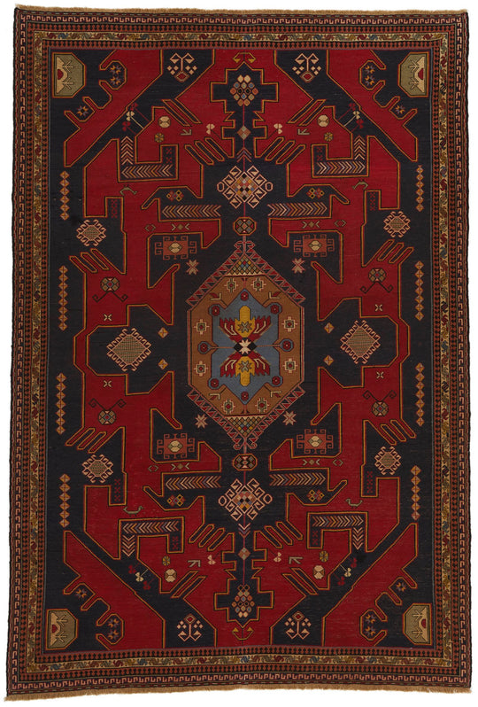 5x8 Red and Black Turkish Patchwork Rug