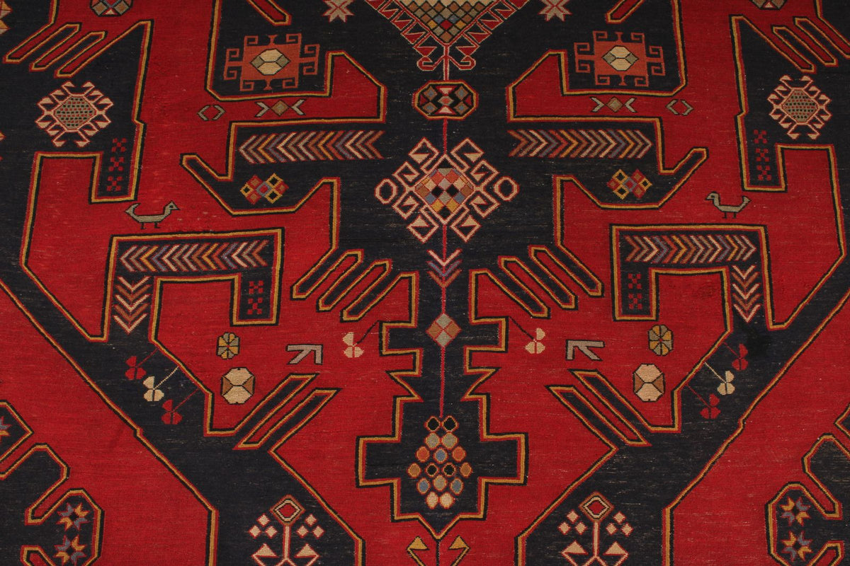 5x8 Red and Black Turkish Patchwork Rug