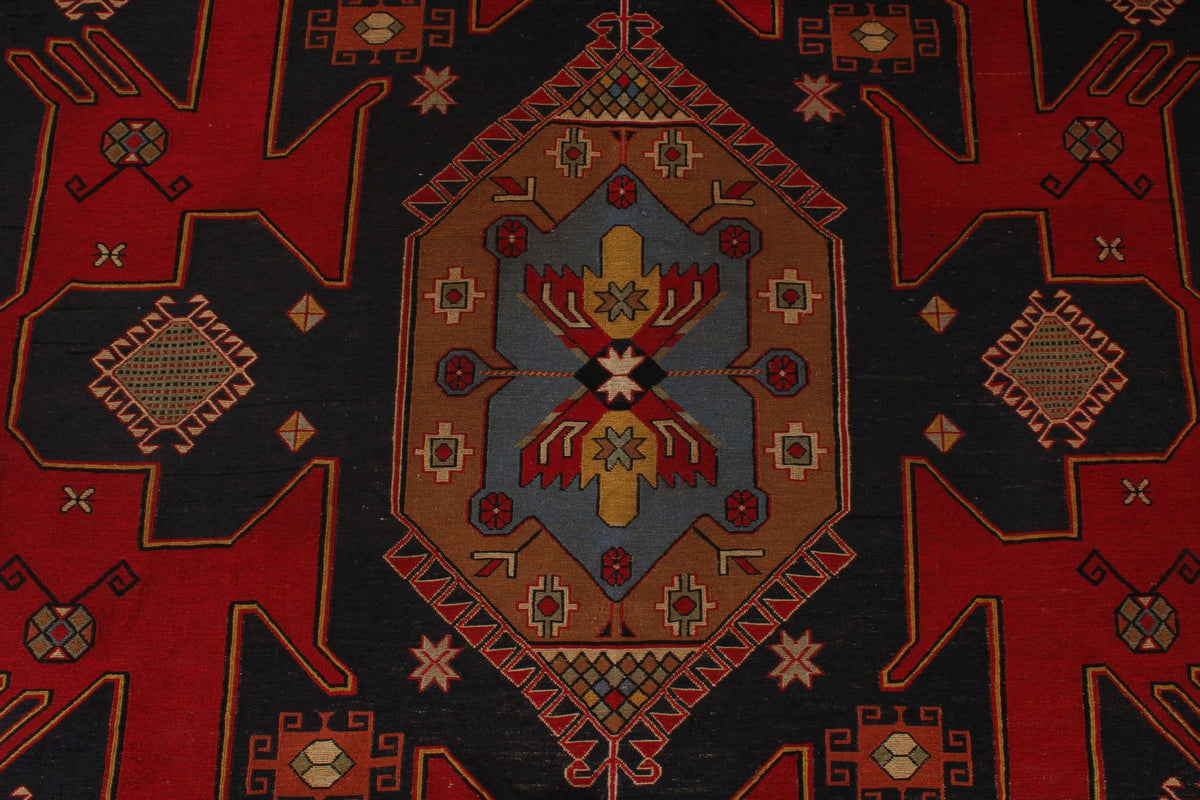 5x8 Red and Black Turkish Patchwork Rug
