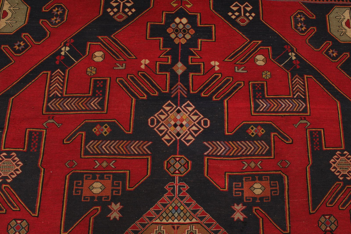 5x8 Red and Black Turkish Patchwork Rug