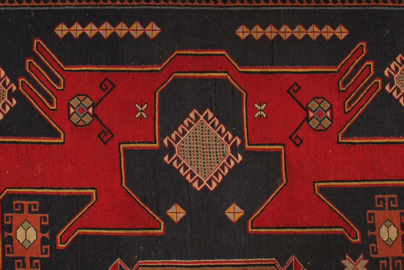 5x8 Red and Black Turkish Patchwork Rug