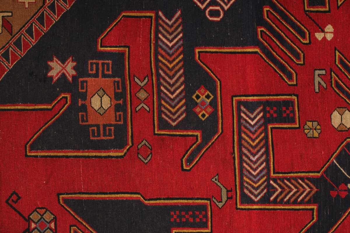 5x8 Red and Black Turkish Patchwork Rug