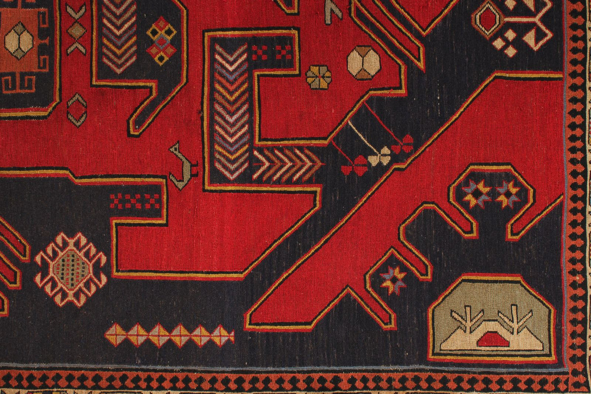 5x8 Red and Black Turkish Patchwork Rug
