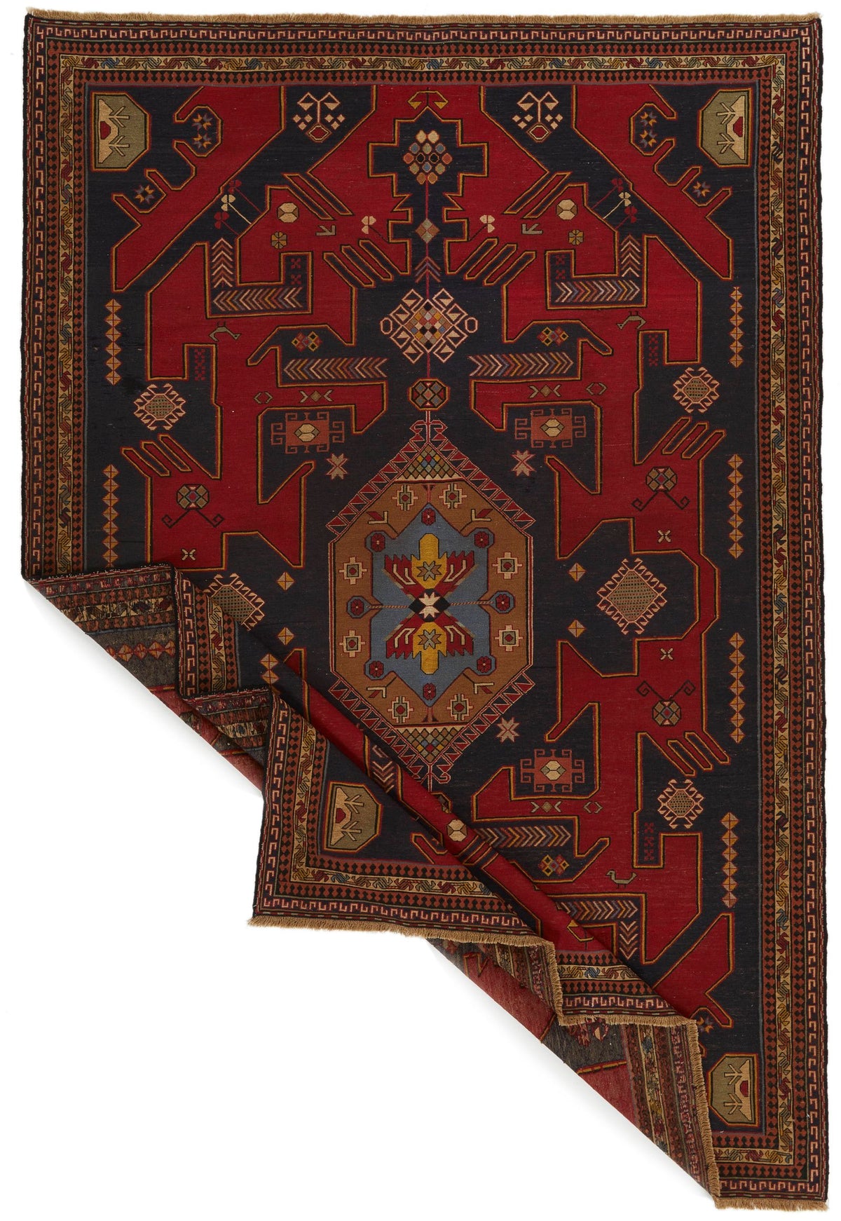 5x8 Red and Black Turkish Patchwork Rug