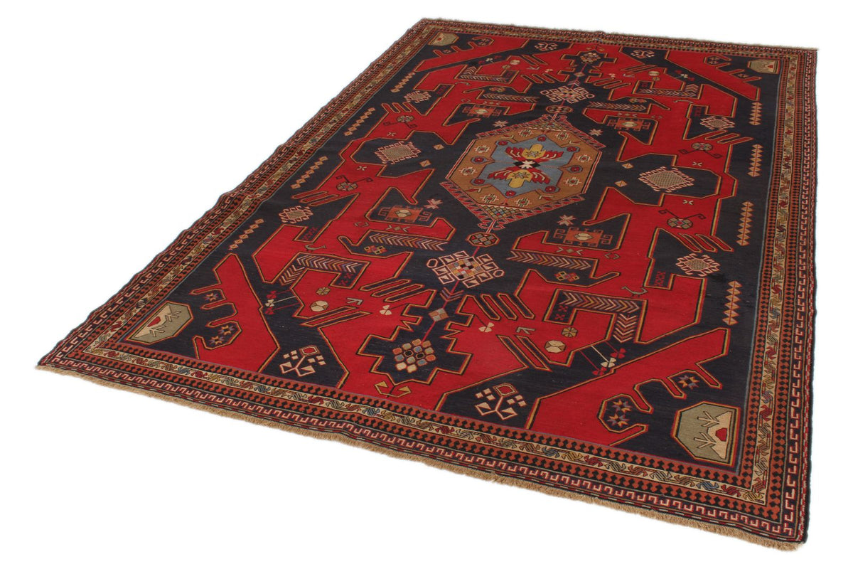 5x8 Red and Black Turkish Patchwork Rug
