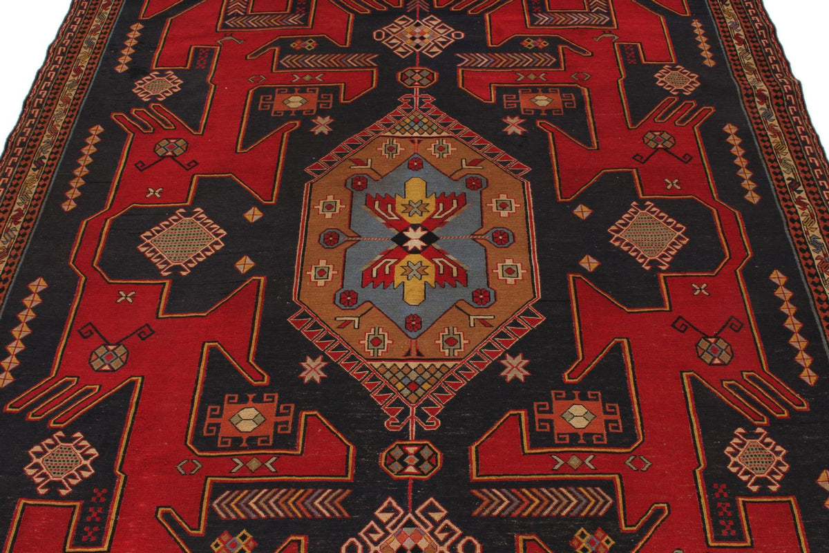 5x8 Red and Black Turkish Patchwork Rug
