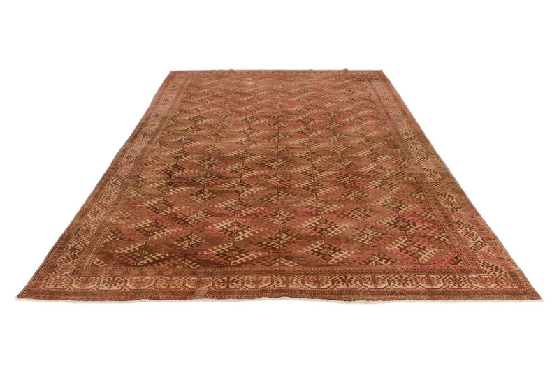 7x11 Beige and Ivory Turkish Tribal Rug