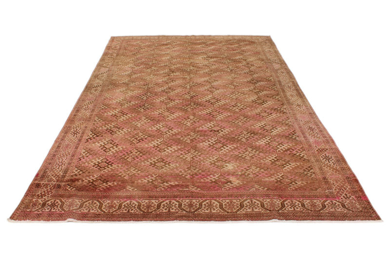 7x11 Beige and Ivory Turkish Tribal Rug