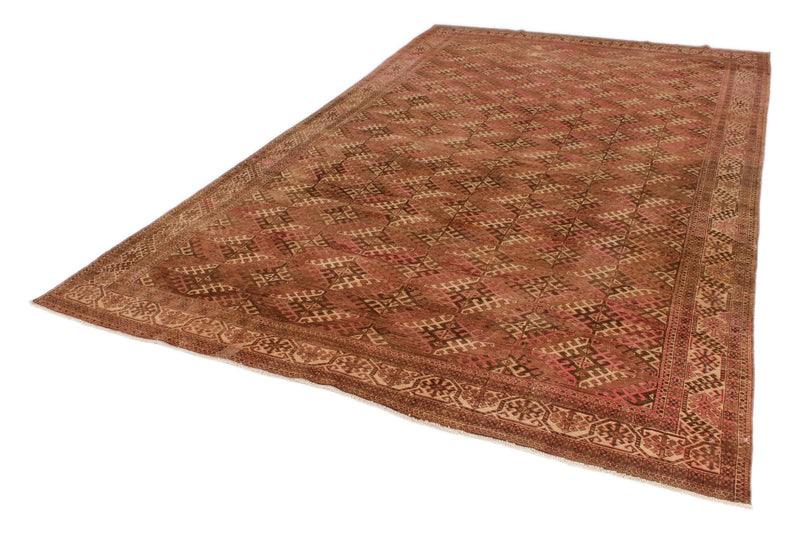 7x11 Beige and Ivory Turkish Tribal Rug