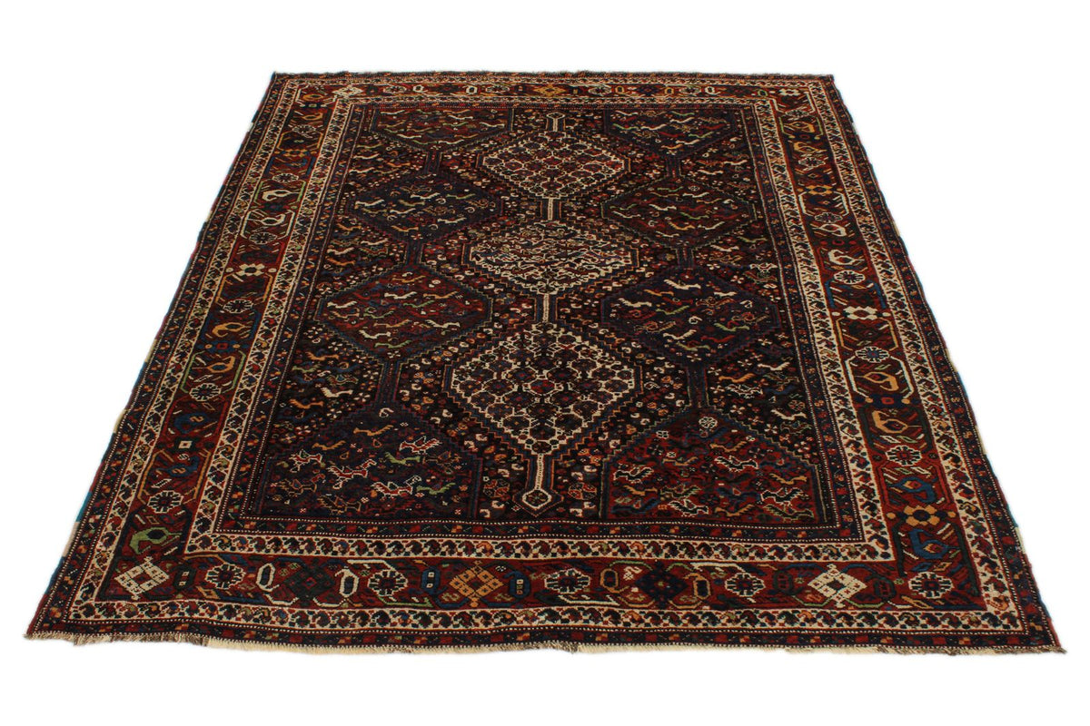 5x8 Navy and Red Turkish Tribal Rug