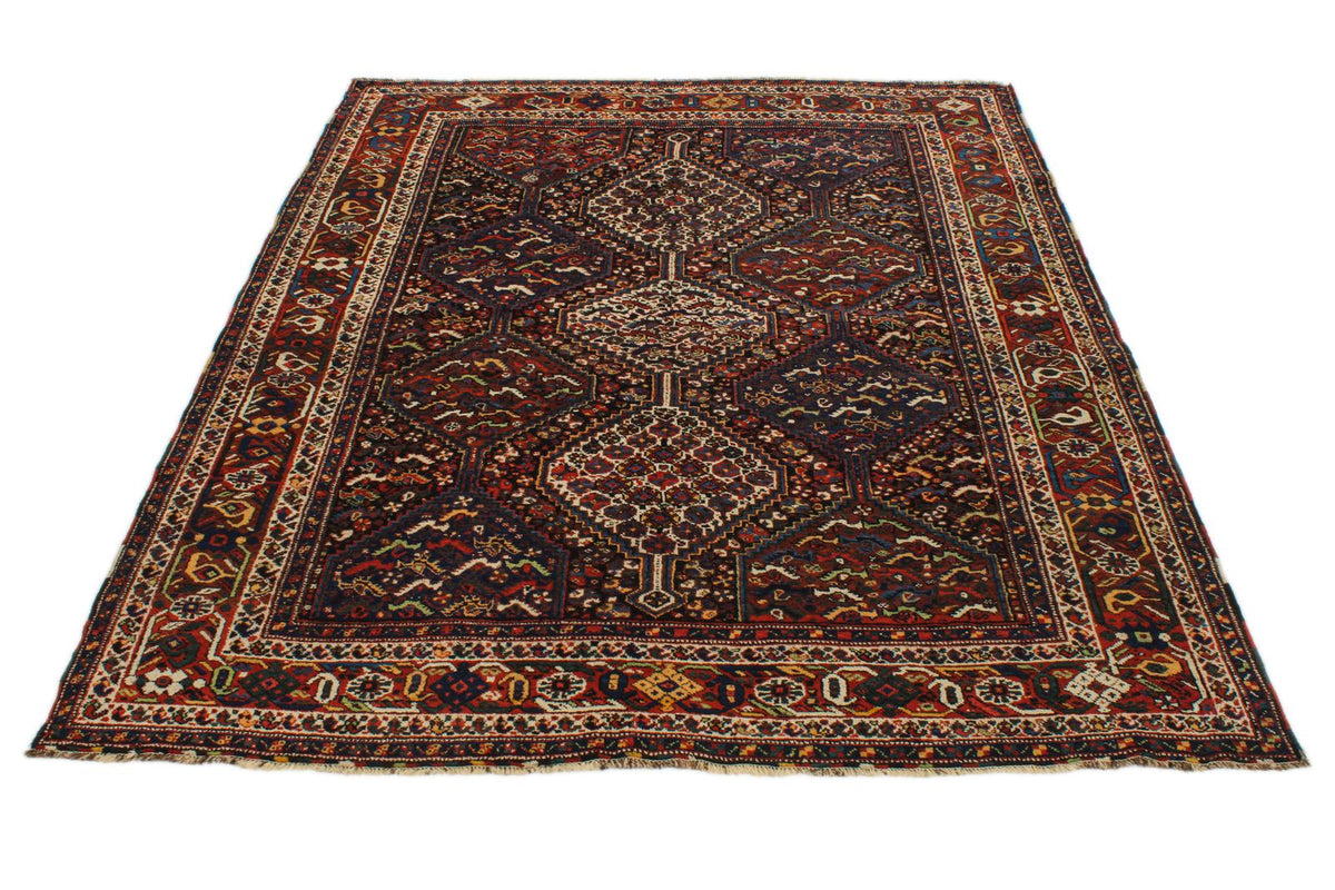 5x8 Navy and Red Turkish Tribal Rug