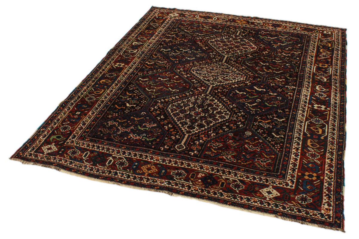 5x8 Navy and Red Turkish Tribal Rug