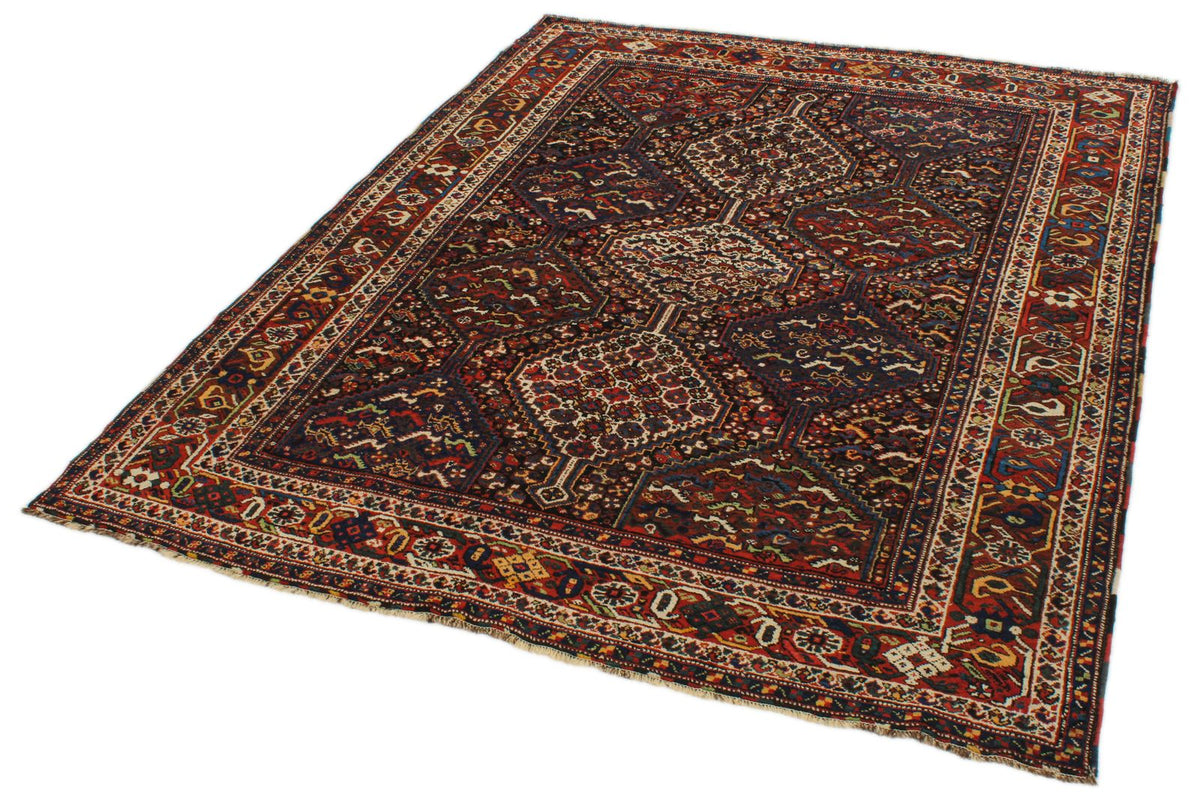 5x8 Navy and Red Turkish Tribal Rug
