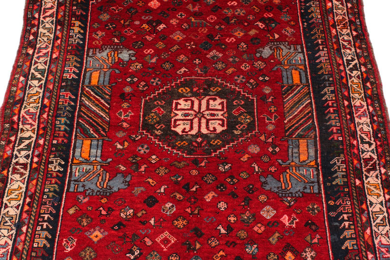 4x5 Red and Ivory Turkish Tribal Rug